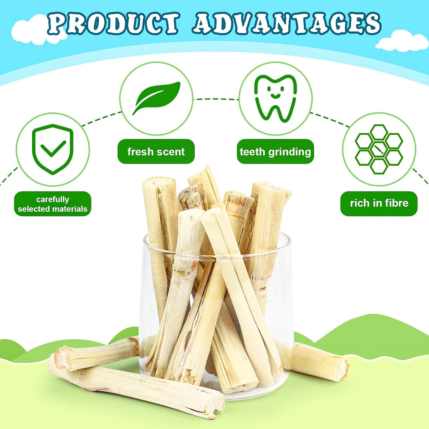 800g/1.76lb Bunny Toys Sweet Bamboo Sticks for Rabbits Bunny Chew Toys Molar Treats Snack for Small Animals Hamsters Chinchillas Guinea Pigs