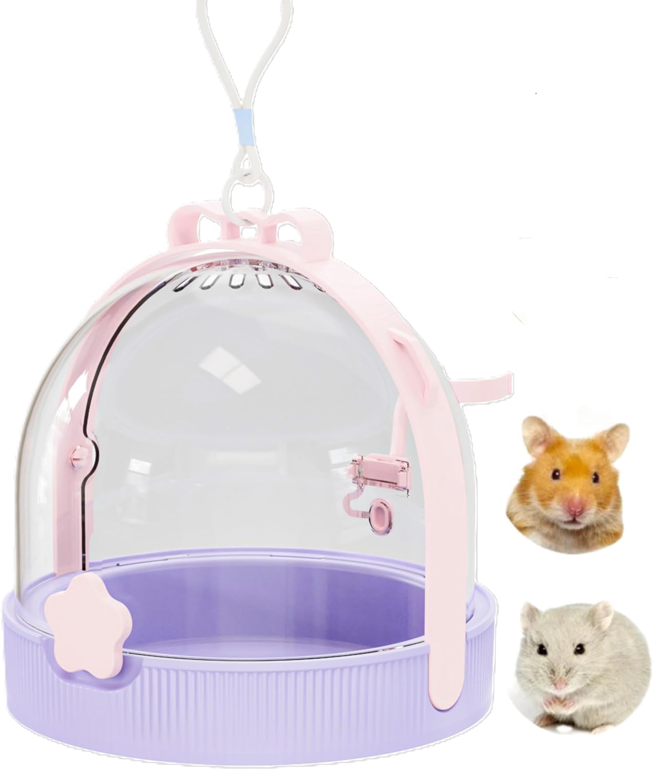 TUTU&LELE Small Animal Carrier, Travel Carry-Out Cage with Warm Plush Pads and Water Bottle can be Carried Both by Hand and Crossbody, Suitable for Dwarf Hamsters, Mice, Hamsters (Pink)