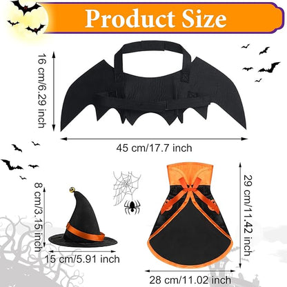 Frienda 3 Pieces Cat Halloween Vampire Costume Includes Vampire Costume Cloak Wizard Hat and Cat Bat Wings for Kittens Pet Halloween Party Cosplay Accessories(Orange,Pumpkin)
