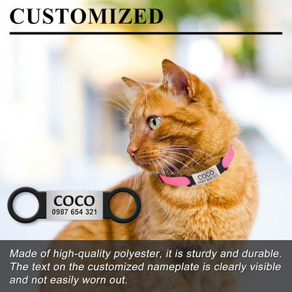 Personalized Kitten Cat Collar with Silent Slide On Silicone Name Tag | Adjustable and Durable Nylon Collar with Bell | Custom Laser Engraved Pet Name | Phone Number | Suitable for Kitten Cat