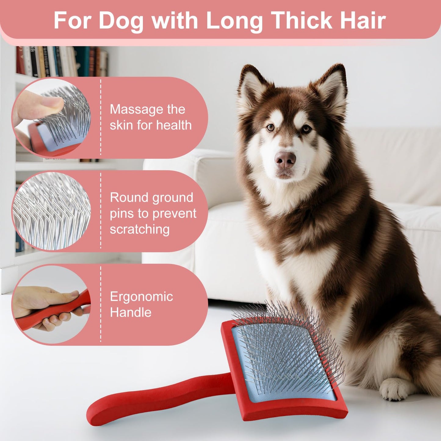 Slicker Brush for Dogs, Doodle & Poodle Brush for Long Haired Dog, Dog Slicker Brushes for Grooming (Large Curved)