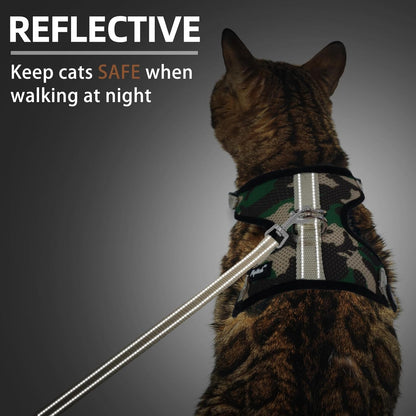 PUPTECK Cat Harness and Leash Set Escape Proof, Reflective Adjustable Soft Mesh Kitten Vest Harness for Walking Travel, Camouflage, M