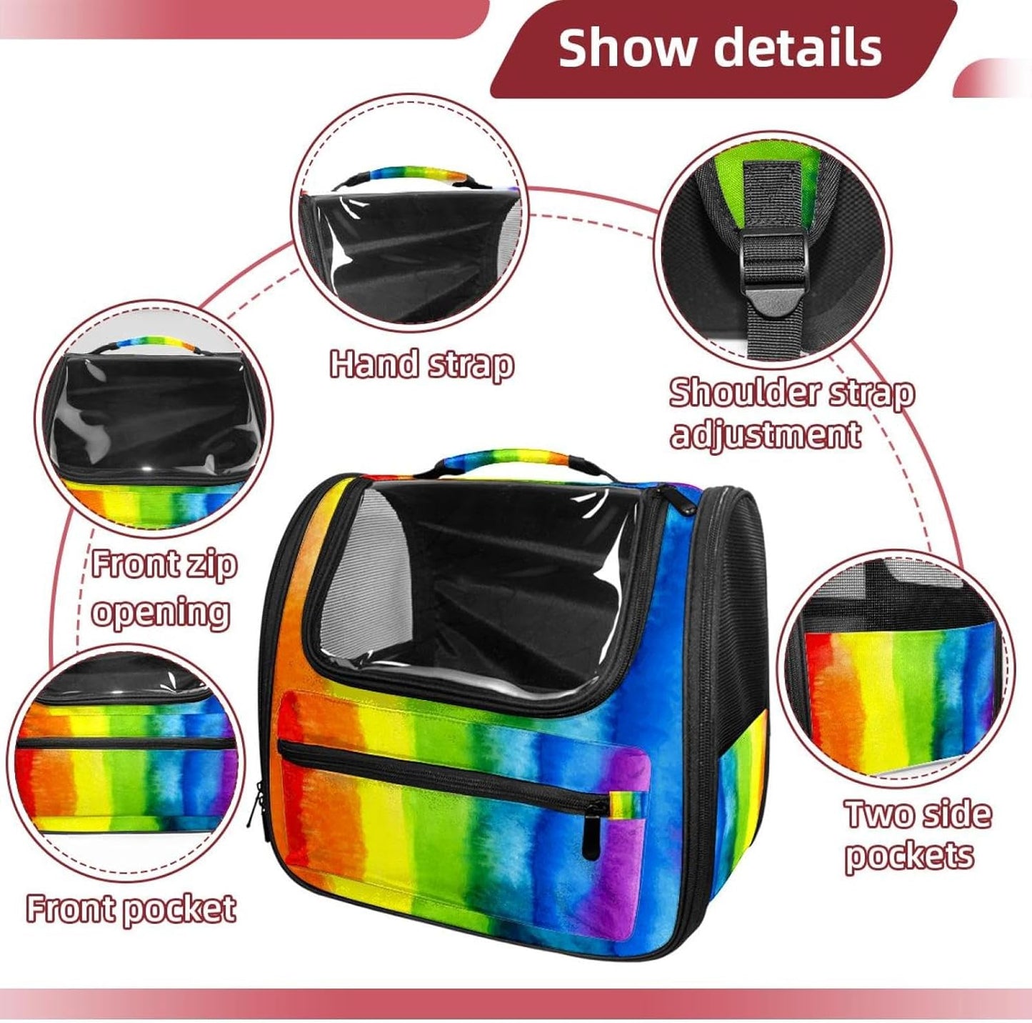 Rainbow Pet Travel Carrier Soft Sided Portable Bag for Cats, Small Dogs, Kittens or Puppies