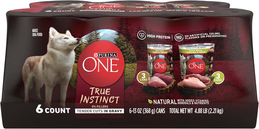 Purina ONE True Instinct Tender Cuts in Gravy with Real Turkey and Venison, and with Real Chicken and Duck High Protein Wet Dog Food Variety Pack - (Pack of 6) 13 Oz. Cans