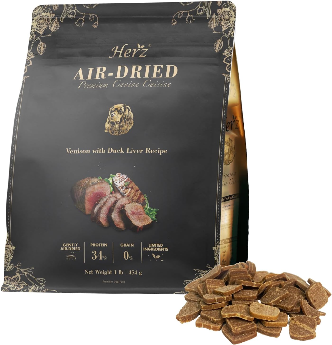 Herz Air-Dried Dog Food Venison & Duck Liver Recipe 1 lb, All-Natural, High-Protein, Grain-Free, Limited Ingredients, Complete & Balanced, Premium Canine Cuisine