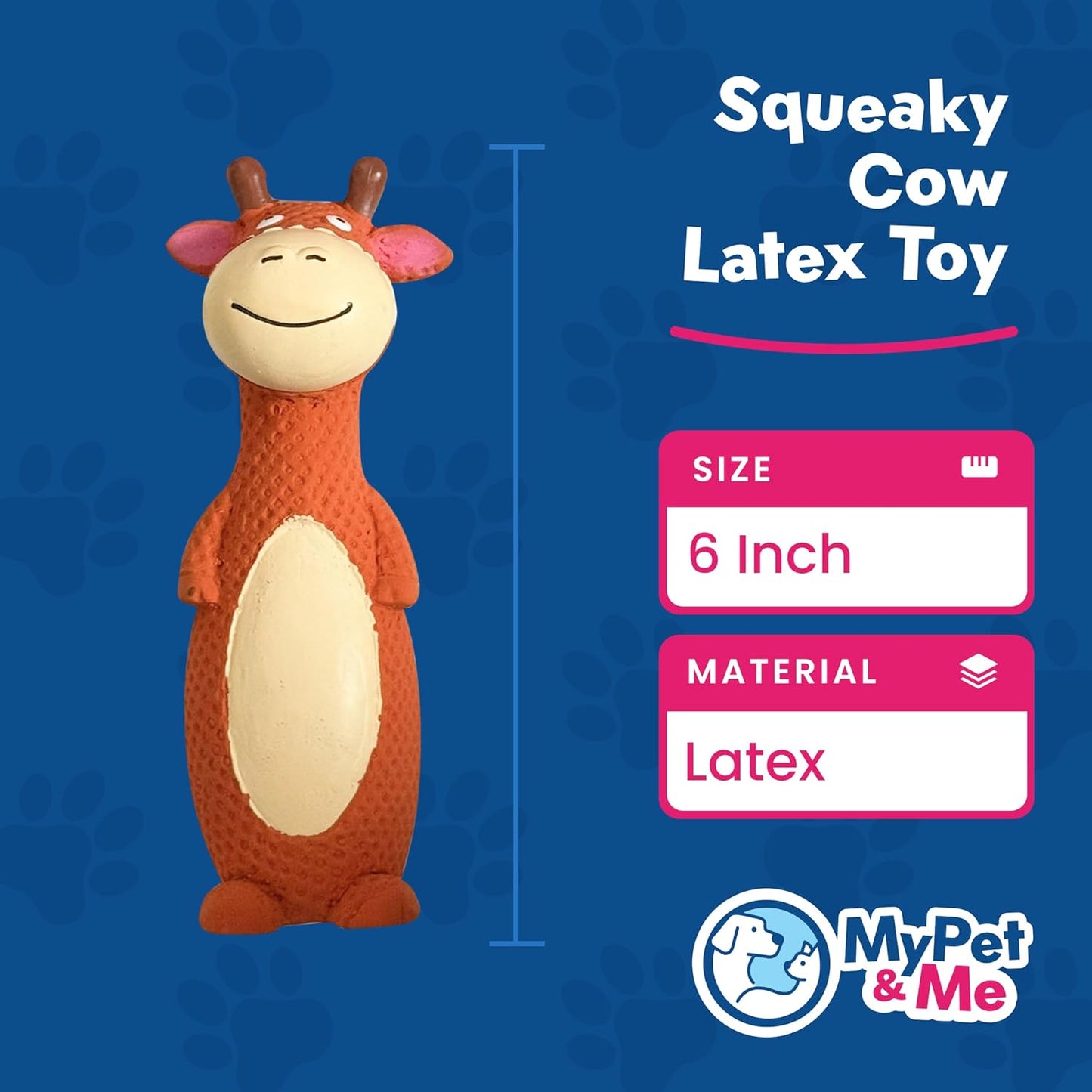 My Pet & Me - Squeaky Dog Toys for Light to Moderate Chewers - Fun Latex Toys for Puppies, Teething, and Gentle Play - Interactive Fetch and Chew Toy with Squeaker (Orange Cow, 6 Inch)