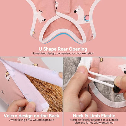 2 PCS Cat Recovery Suit for Spay Abdominal Wounds Female, Cat Onesie for Cats After Surgery, Pet Surgery Recovery Suit Kitten Onesie for Cats Anti Licking (Sweet (2PCS), Small)