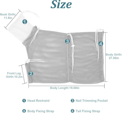 Cat Bathing Bag, Breathable Mesh Anti Scratch Adjustable Cat Grooming Bag for Nail Trimming, Bathing Polyester Soft Cat Washing Bag