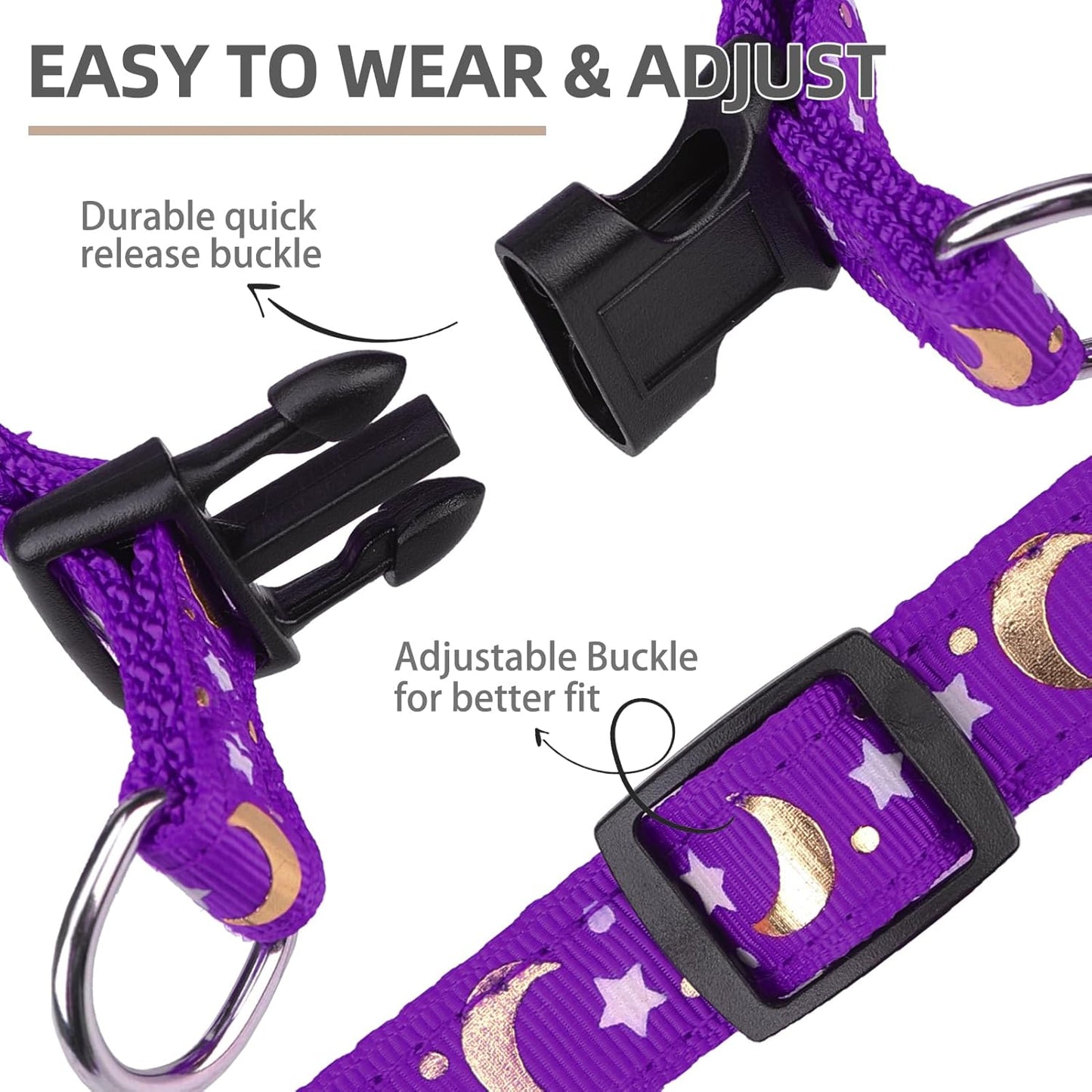 PUPTECK No Pull Dog Harness Soft Adjustable Basic Nylon Step in Puppy Vest Outdoor Walking with ID Tag, Moon Star Purple, S