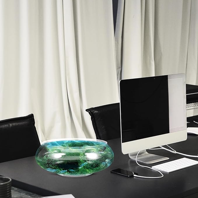 Kisangel Plastic Fish Bowl Round Bubble Bowl 2800ml Desktop Terrarium Ball Goldfish Tank Wide Mouth Air Plant Vase Hydroponic Succulent Flower Planter for Home Office