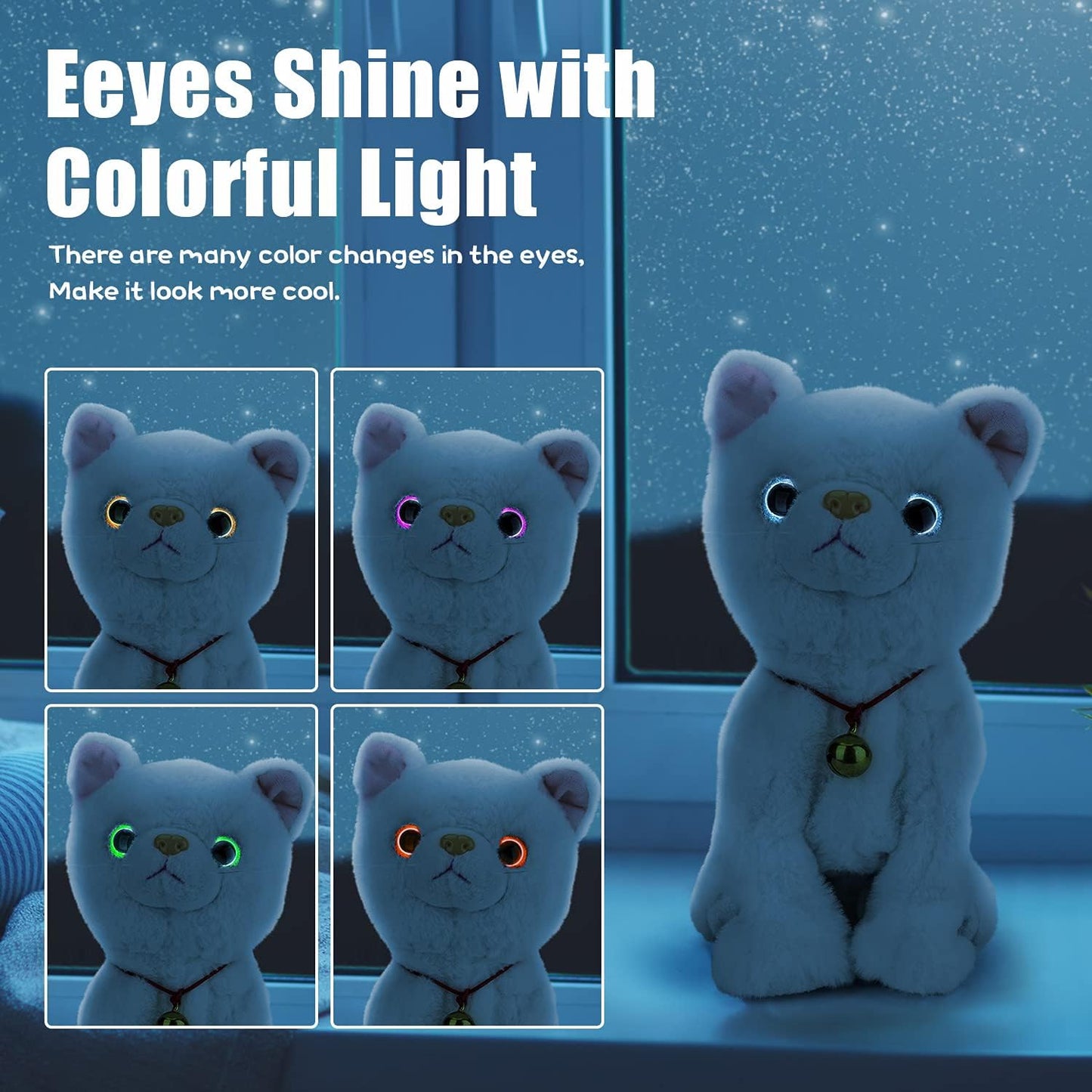 Plush Stuffed Animal Interactive Cat, LED Robotic Barking Meow Kitten Touch Control, Electronic Cat Pet, Robot Kitty Toys, Animated Toy Cats for Girls Baby Kids