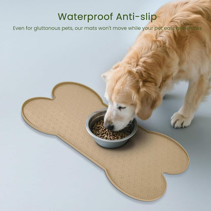 Dog Food Mat Anti-Slip Silicone Dog Bowl Mat Thicker Pet Placemat Waterproof Cat Feeder Pad with Raised Edge Puppy Kitten Feeding Mats Suitable Small Medium-Sized Dogs Cats Eating Tray