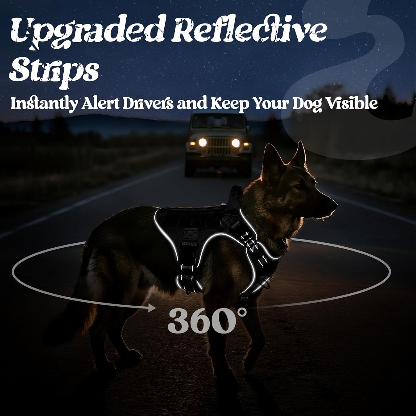 rabbitgoo Upgraded Tactical Dog Harness for Large Dogs, Reflective Heavy Duty Pet Harness with Handle, No-Pull Service Vest, Adjustable Military Vest for Training Hunting Walking, Black, XL