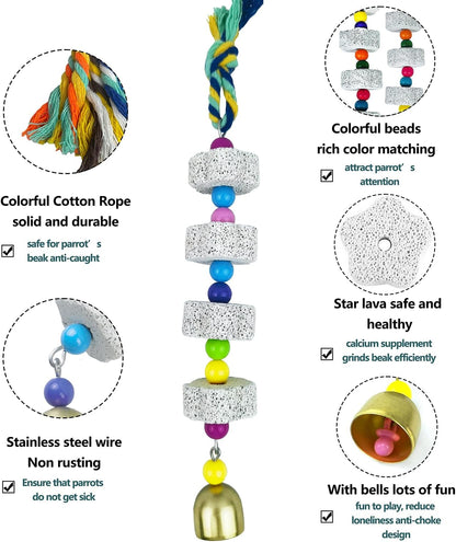 Parrot Chewing Toy with Bell - Bird & Parakeet Beak Grinding Stone - 3 Pack