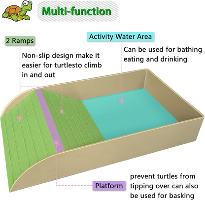 NGORAY Tortoise Feeding Dish with Ramp and Basking-Platform - Leaf Tortoise Water Food Bowls, Reptile Water Dish Amphibians Habitat, Reptile Water Bowl Fit for Amphibians with Forcep Cleaning Clip