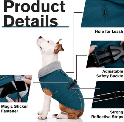 Lelepet Warm Dog Coats for Large Dogs Waterproof Dog Winter Jacket Reflective Pet Fleece Vest Windproof Cold Weather Coats with Adjustable Buckle & Leash Hole, Dark Green, XL