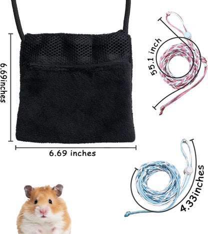 2 Pics Sugar Glider Pouch and 2 Pics Hamster Leash Small Animal Carry Pouch with Adjustable – Cozy & Portable Habitat for Small Pets (Hamsters, Rat, Marmosets, Squirrels)
