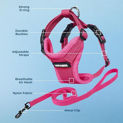 Voyager Step-in Lock Adjustable Cat Harness w. Cat Leash Combo Set with Neoprene Handle 5ft - Supports Small, Medium and Large Breed Cats by Best Pet Supplies - Fuchsia, XXS