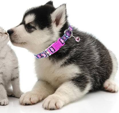 Flower Small Dog Collar with Bell, Soft Adjustable Puppy Collar Tiny Cat Collars with Bells for XS Small Girl and boy Dogs Little Animal,S