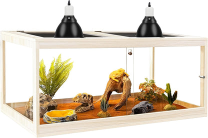 PROLEE Bearded Dragon Tank,81 Gallon Tempered Glass Reptile Tank with Mesh Roof and Front Sliding Door, Anti-Scratch Lizard Tank,Spacious Reptile Enclosure for Snakes,Lguanas, Chameleons(Oak)