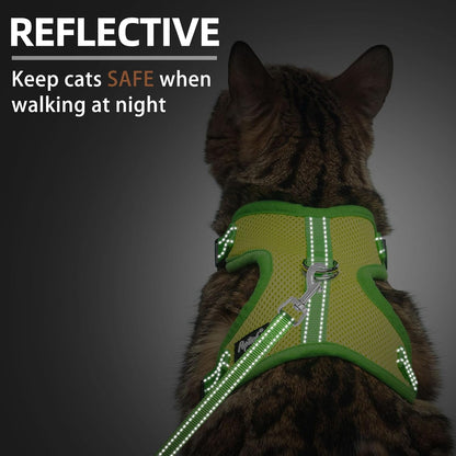 PUPTECK Cat Harness and Leash Set Escape Proof, Reflective Adjustable Soft Mesh Kitten Vest Harness for Walking Travel, Green, M