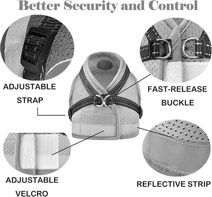 Cat Harness and Leash for Walking, Kitten Escape Proof Harnesses, Adjustable Reflective Puppy Harness with Leashes Set, Easy Adjustable Soft net Breathable Pet Safety Vest Grey