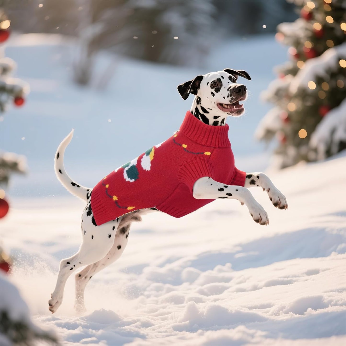 BRKURLEG Christmas Dog Sweaters for Cold Weather, Warm Turtleneck Large Dogs Sweaters, Dog Pullover Knitted Sweatshirt, Pet Xmas New Year Outfit for Labrador, Dalmatian (Red, XXL)