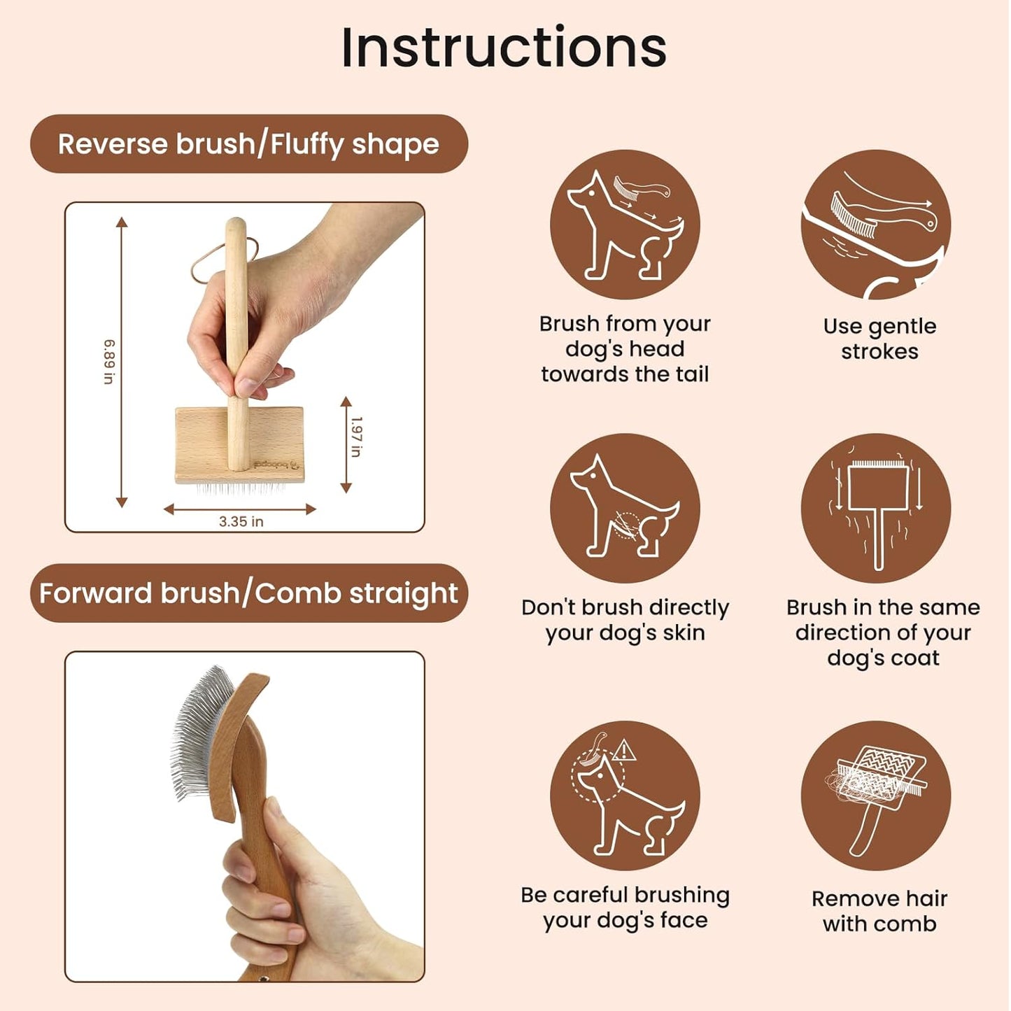 Dog Slicker Brush for Shedding,Dog Brush for Long Haired Dogs & Remove Tangles & Mats,Ergonomic Handle Grooming Like Professional,Beech Wood,S