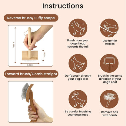 Dog Slicker Brush for Shedding,Dog Brush for Long Haired Dogs & Remove Tangles & Mats,Ergonomic Handle Grooming Like Professional,Beech Wood,S