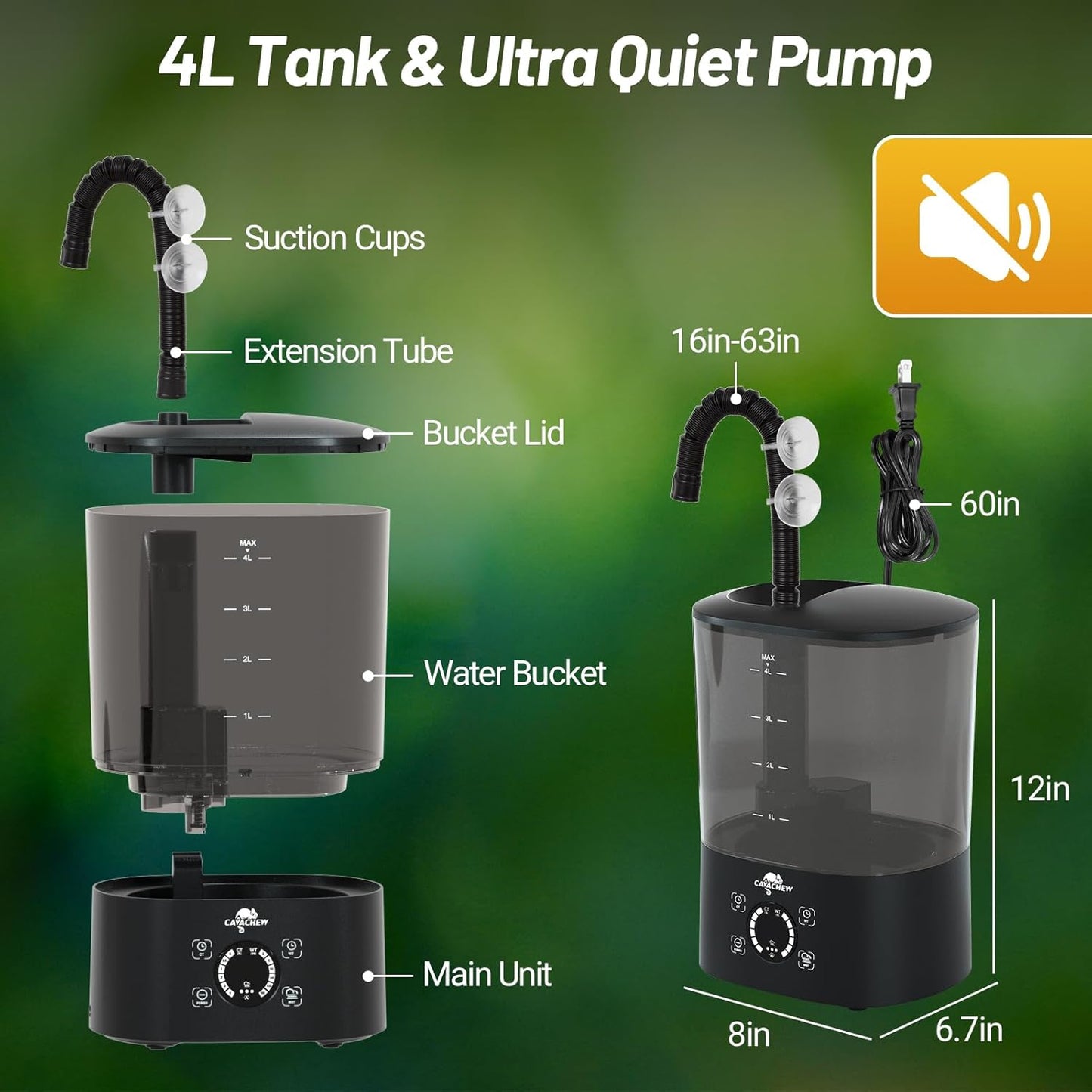 4L Reptile Humidifier Fogger Top Fill, Automatic Misting System for Reptiles, Adjustable Fogging, Leak-Proof, Timing Terrarium Mister Tank Humidifier for Snake Chameleon Frog Hermit Crab