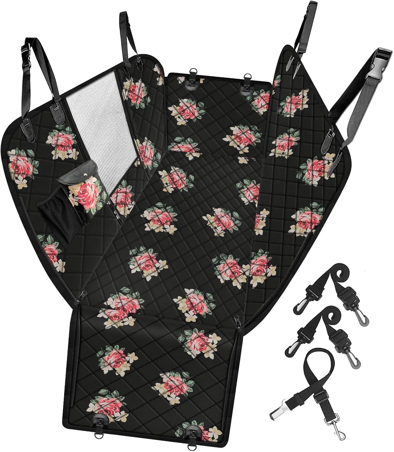 Femuar Dog Car Seat Cover, Waterproof Nonslip Pet Seat Cover for Back Seat with Storage Pockets Mesh Visual Window, Heavy Duty Scratchproof Pet Dog Seat Cover Hammock for Cars Trucks and SUVs