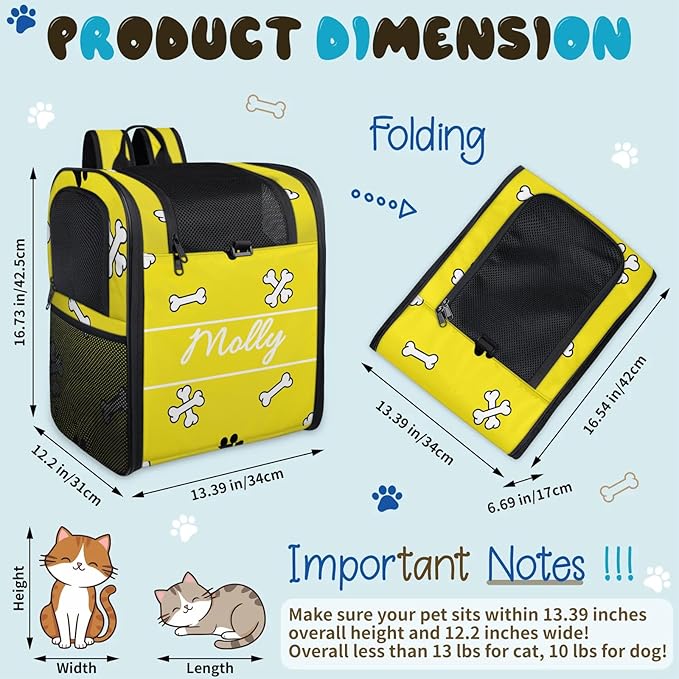 Cat Backpack Carrier-Customizable, Breathable Pet Carrier Backpack for Outdoor Travel/Vet Visits/Daily Use, Adjustable & Secure Design for Small Dogs and Cats Style8