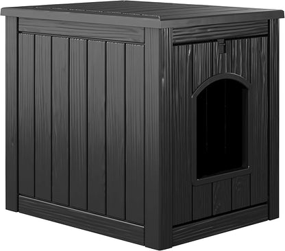KAMABOKO Outdoor Cat House, Weatherproof PP Plastic Cat Shelter for Indoor & Outdoor Use, Durable All-Season Pet House for Feral & Stray Cats, Black