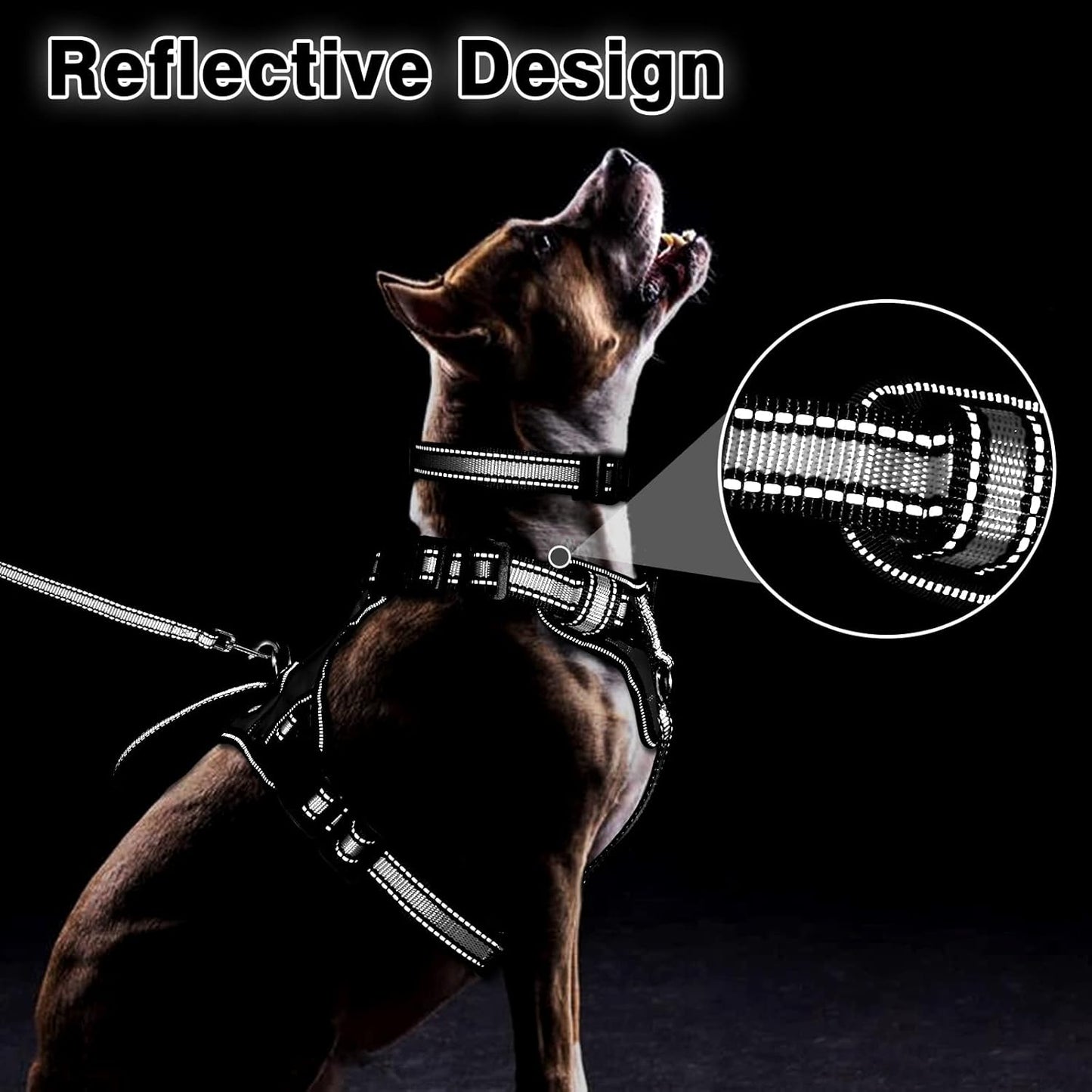 WINSEE Pet Harness Collar and Leash Set, All-in-one Reflective Dog Harness No Pull with Adjustable Buckles for Puppies, Small, Medium, Large, and Extra-Large Dogs (X-Large, Black)