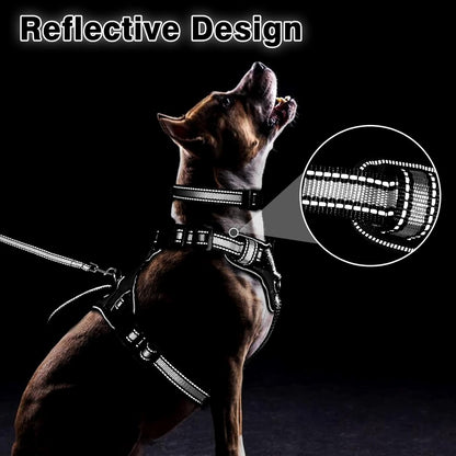 WINSEE Pet Harness Collar and Leash Set, All-in-one Reflective Dog Harness No Pull with Adjustable Buckles for Puppies, Small, Medium, Large, and Extra-Large Dogs (Small, Black)