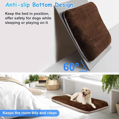 Magic Dog Super Soft Large Dog Bed Pad Mat Orthopedic Pet Beds 30 Inch Washable Anti Slip Dog Sleeping Mattress with Removable Cover, Dark Brown M