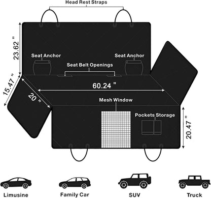 Femuar Dog Car Seat Cover, Waterproof Nonslip Pet Seat Cover for Back Seat with Storage Pockets Mesh Visual Window, Scratch Proof Pet Dog Seat Cover Hammock for Cars Trucks and SUVs, XL-Orange