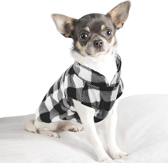 KAMA BRIDAL Spring Autumn Winter Coat Pullover Fleece Vest for Cats Small and Medium Dogs Thin Sweater Black & White Plaid (Black, XXXS)