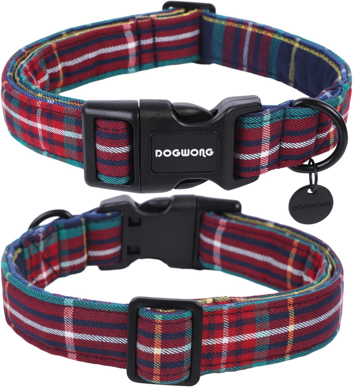 DOGWONG Christmas Cotton Dog Collar, Blue Tartan Christmas Dog Collar Durable Soft Fabric Pet Dog Collars Cute Blue Plaid Puppy Necklace for Small Medium Large Dogs