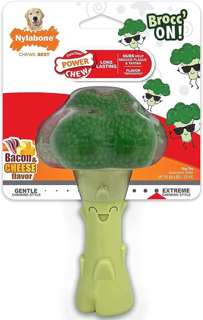 Nylabone Broccoli Power Chew Toy for Dogs, Dog Toys for Aggressive Chewers, Bacon & Cheese Flavor, Large Dogs - Up to 50 lbs, 1 Count