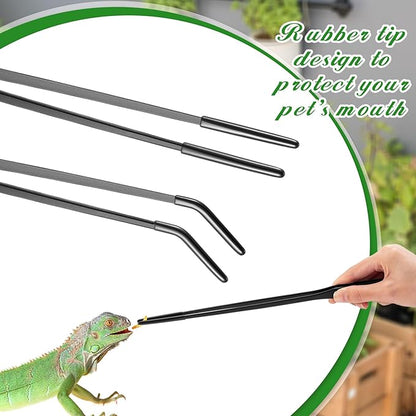 Lasnten 2 Pcs Extra Long Stainless Steel Reptile Feeding Tongs with Rubber Tip Bearded Dragon Aquarium Straight and Curved Long Tweezer Terrarium Feeder Tool for Tank(Black, 15 Inch)