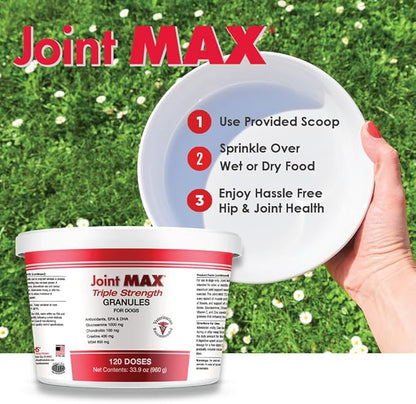 TS Joint Supplement Vet Formulated Pain & Inflammation Relief Treats Hip Dysplasia & Arthritis, Glucosamine, Chondroitin, Turmeric, MSM, HA, Creatine, Omega 3 EPA + DHA. Granules 120 Doses