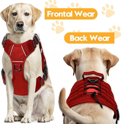 Heavy-Duty Tactical Dog Harness for Large Dogs, No Pull Adjustable Reflective Pet Vest with Molle System, K9 Military-Grade Control for Service Training, Outdoor & 10+ Breeds, Red, X-Large
