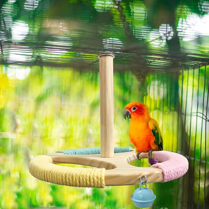 Bird Stand Perch Toy,Wooden Spinning Turntable Parrot Toy，Exercise Spinning Parakeet Toys for Birds Cage Accessories