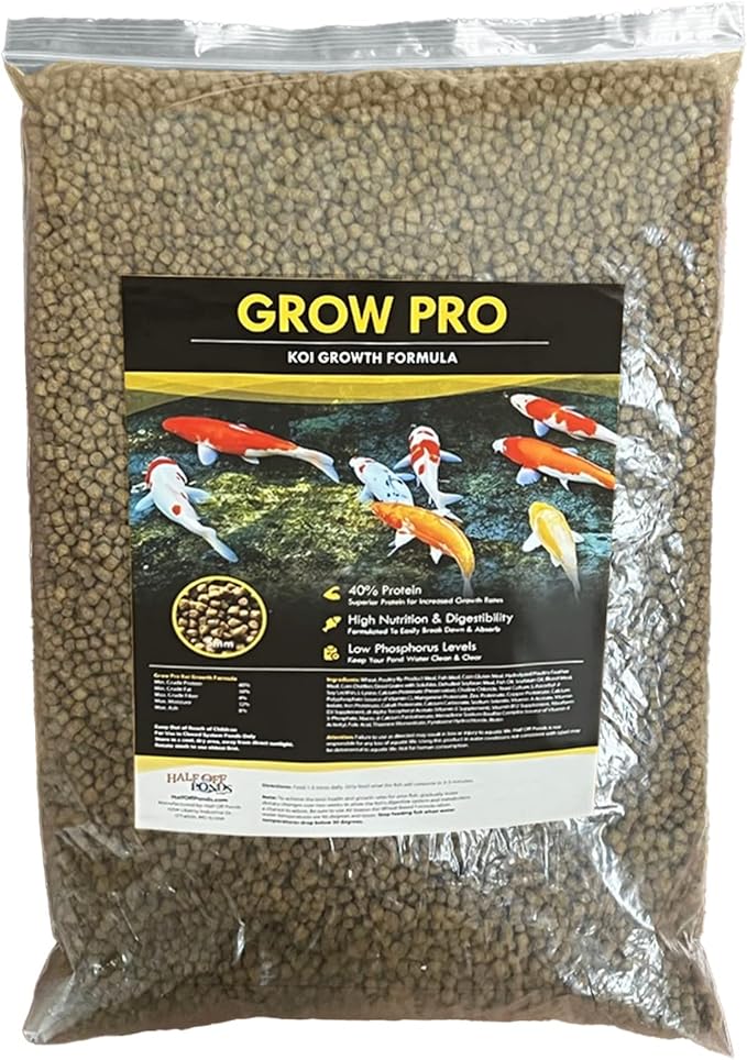 HALF OFF PONDS Grow Pro Koi and Goldfish Food with High-Protein Growth Formula 5 lb Bag - KOIGP-005