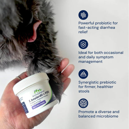 AnimalBiome Pet Probiotics - S. boulardii + FOS Probiotic and Prebiotic Powder for Dogs and Cats 60g