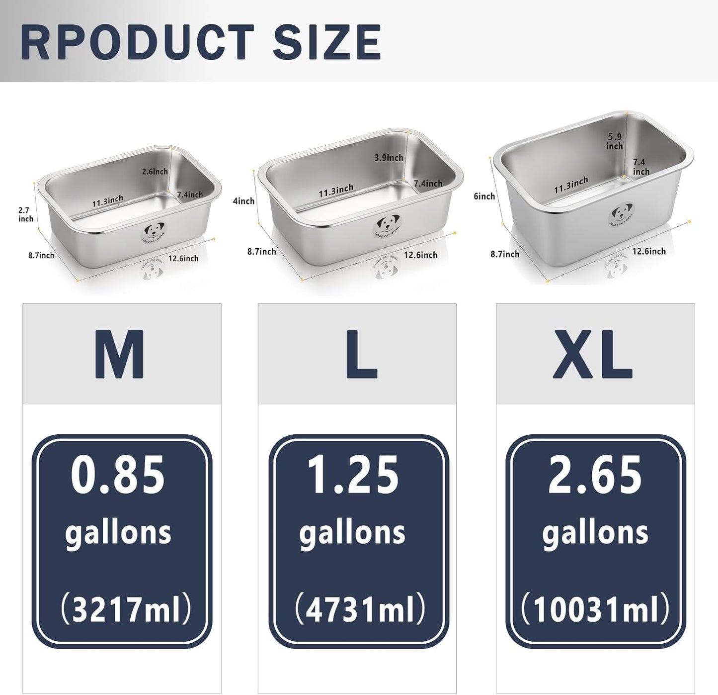 Stainless Steel Dog Bowls for Large Dogs, 0.85 Gallons High Capacity Metal Food Dog Bowls Extra Large Water Bowl for Dogs