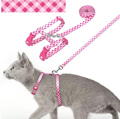 azuza Cat Harness and Leash Set for Safe Walking and Travel, Escape Proof Cat Harness, Lightweight Soft and Comfortable, Adjustable Kitten Harness for Small Medium Large Cats, Pink Plaid