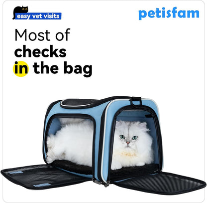 petisfam Pet Carrier Bag for Medium Cats and Puppy. TSA Airlined Approced. Easy Vet Visit, Airline Approved, Top Loading, Easy Storage