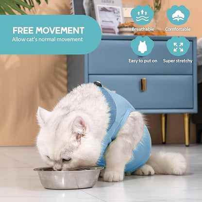Avont Cat Recovery Suit - Kitten Onesie for Cats After Surgery, Cone of Shame Alternative Surgical Spay Suit for Female Cat, Post-Surgery or Skin Diseases Protection -Blue(M)